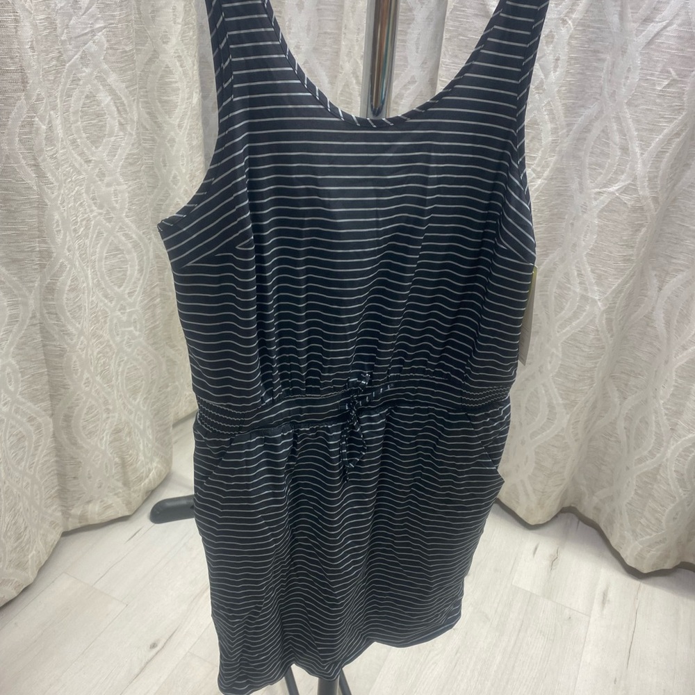 All in Motion Striped Black and Gray Midi Dress